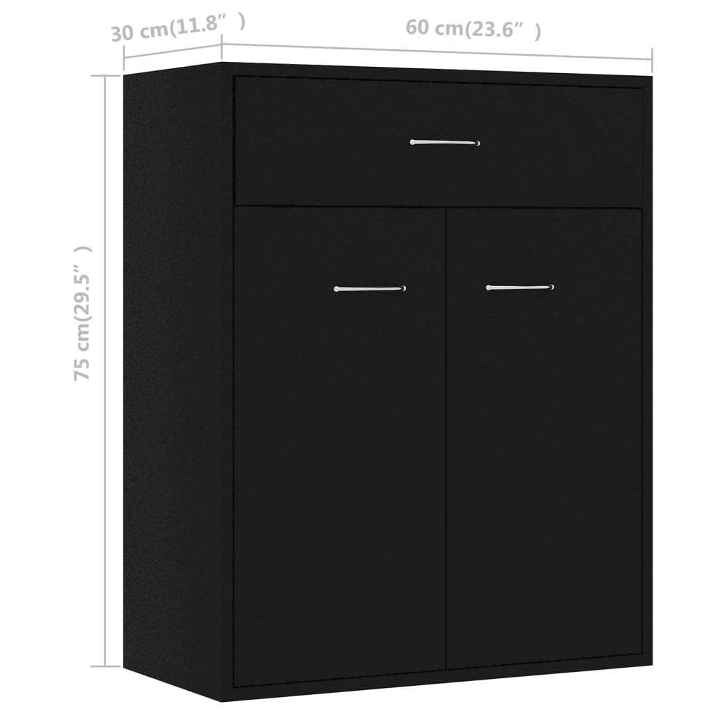 Aparador Reina - Cor Preto - Com 2 Portas e 1 Gaveta - 60x30x75 cm - Em Contraplacado - Design Minimalista