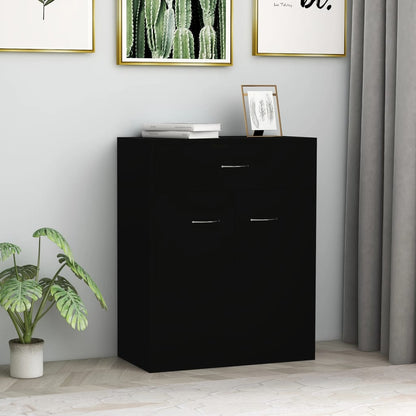 Aparador Reina - Cor Preto - Com 2 Portas e 1 Gaveta - 60x30x75 cm - Em Contraplacado - Design Minimalista