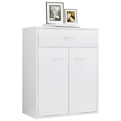 Aparador Reina - Cor Branco Brilhante - Com 2 Portas e 1 Gaveta - 60x30x75 cm - Em Contraplacado - Design Minimalista