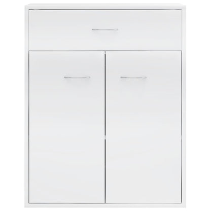 Aparador Reina - Cor Branco Brilhante - Com 2 Portas e 1 Gaveta - 60x30x75 cm - Em Contraplacado - Design Minimalista