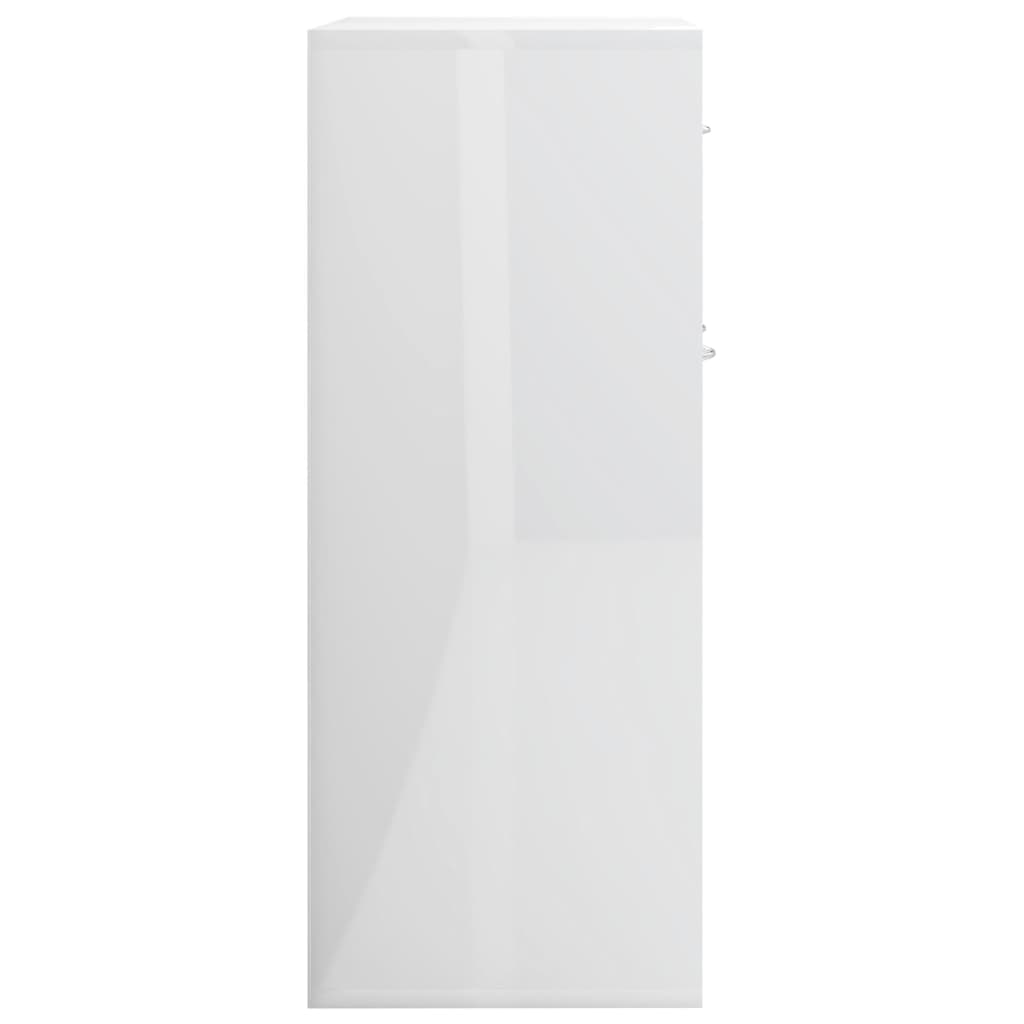 Aparador Reina - Cor Branco Brilhante - Com 2 Portas e 1 Gaveta - 60x30x75 cm - Em Contraplacado - Design Minimalista