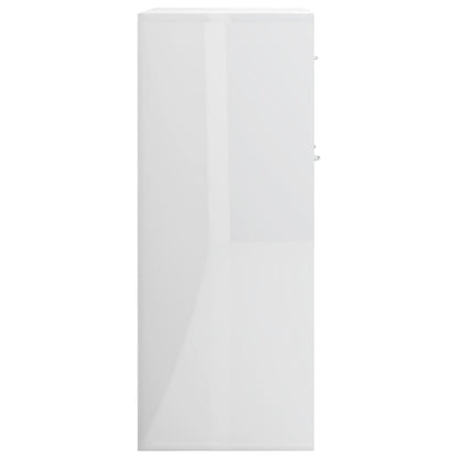 Aparador Reina - Cor Branco Brilhante - Com 2 Portas e 1 Gaveta - 60x30x75 cm - Em Contraplacado - Design Minimalista