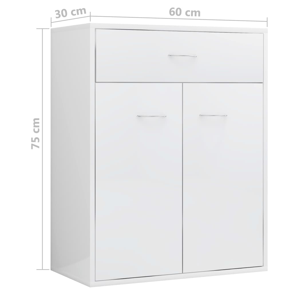 Aparador Reina - Cor Branco Brilhante - Com 2 Portas e 1 Gaveta - 60x30x75 cm - Em Contraplacado - Design Minimalista