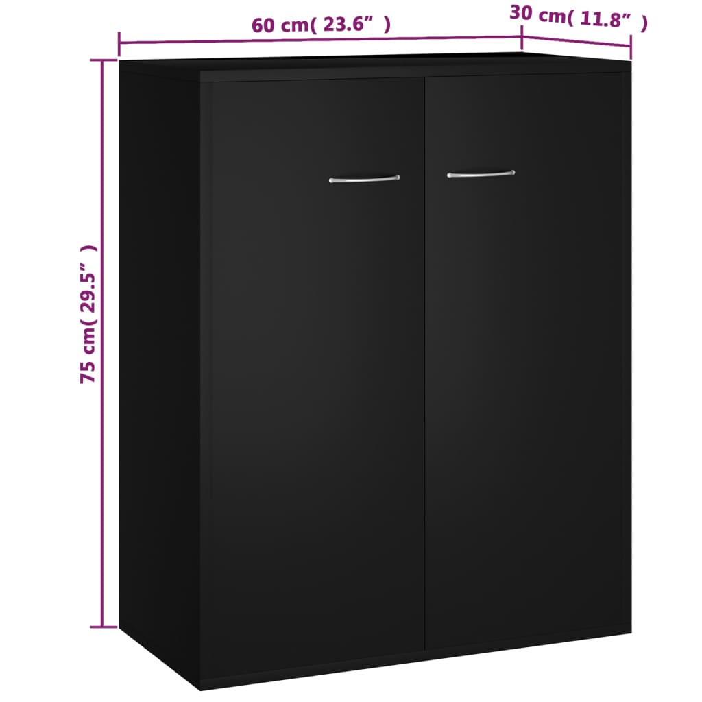 Aparador Label - Cor Preto - Com 2 Portas - 60x30x75 cm - Em Aglomerado - Design Minimalista