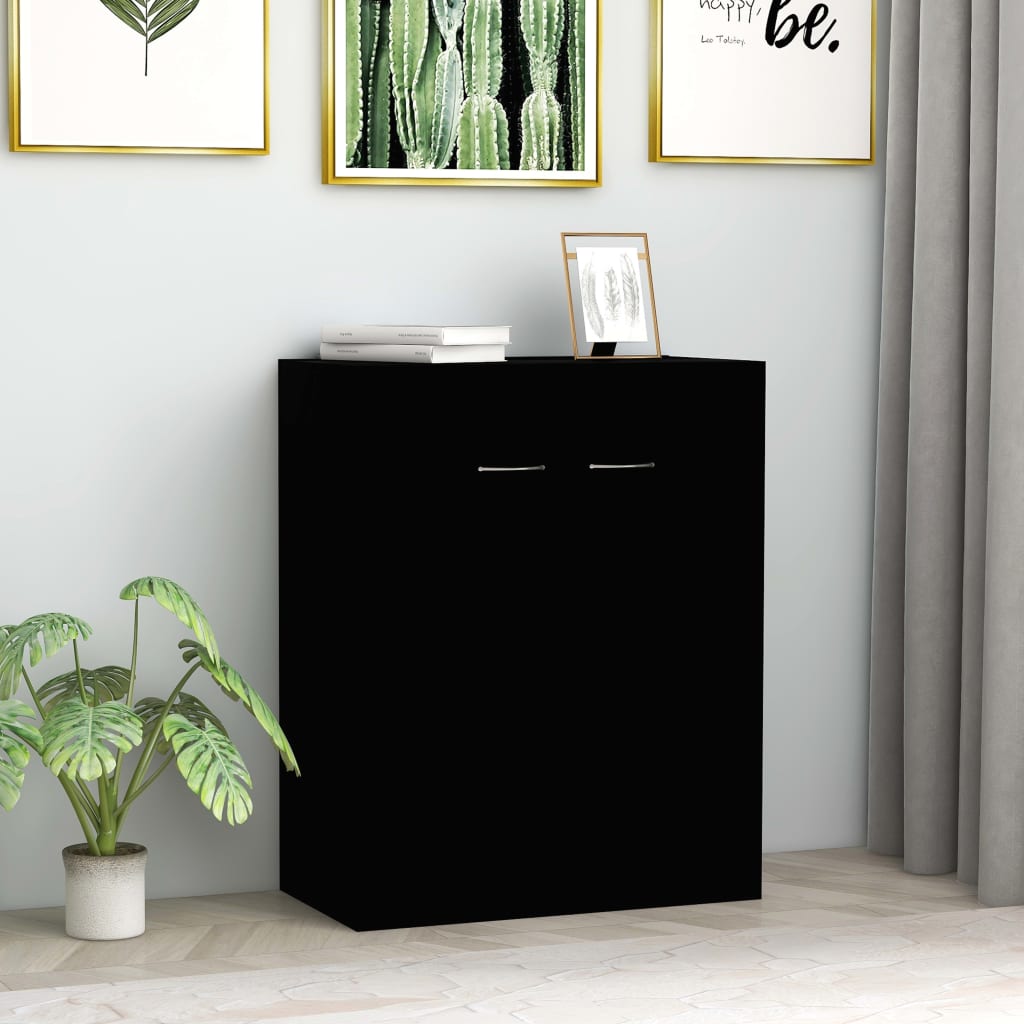 Aparador Label - Cor Preto - Com 2 Portas - 60x30x75 cm - Em Aglomerado - Design Minimalista