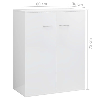 Aparador Label - Cor Branco Brilhante - Com 2 Portas - 60x30x75 cm - Em Aglomerado - Design Minimalista