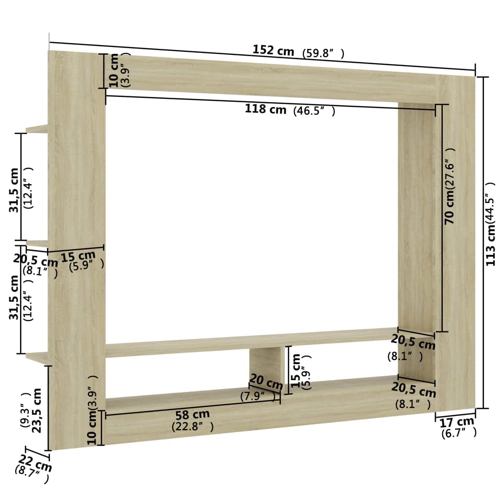 Móvel de TV Sam - Cor Carvalho Sonoma - 152x22x113 cm -  Em Contraplacado - Design Moderno