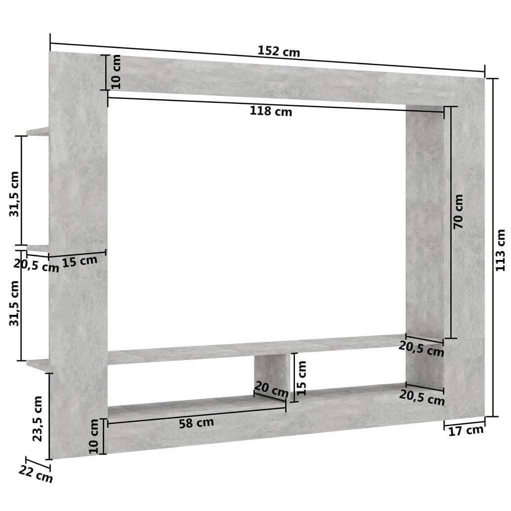 Móvel de TV 152x22x113 cm contraplacado cinzento cimento