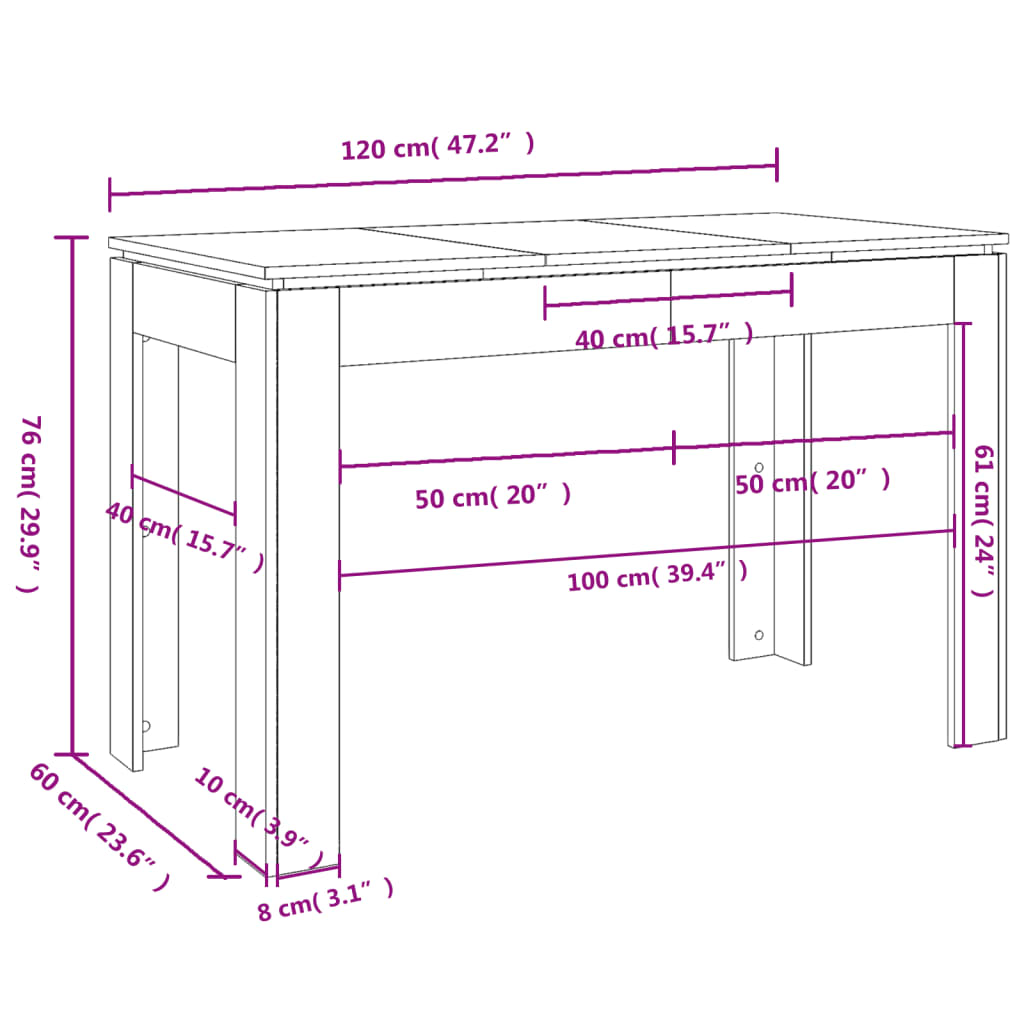 Mesa de Jantar Luna de 120cm - Preto - Design Minimalista