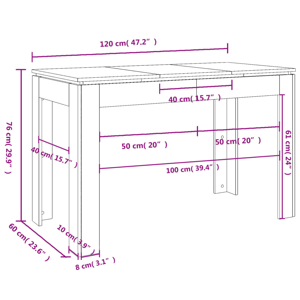 Mesa de Jantar Luna de 120cm - Branco Brilhante - Design Minimalista