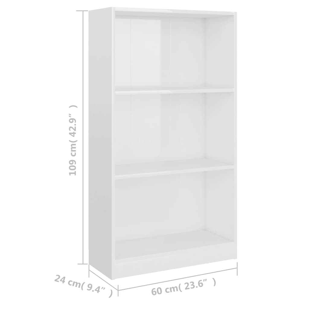 Estante 3 prat. 60x24x109cm madeira processada branco brilhante