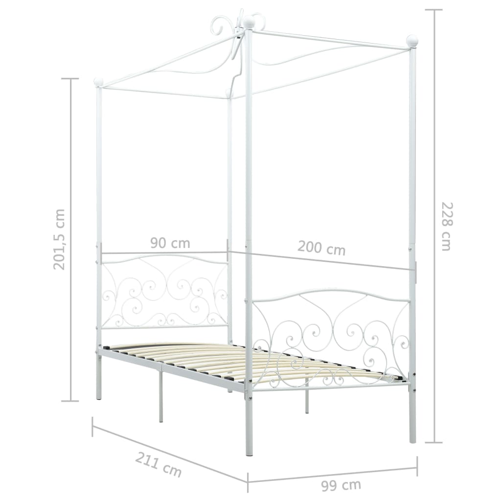 Estrutura de cama com dossel metal branco 90x200 cm