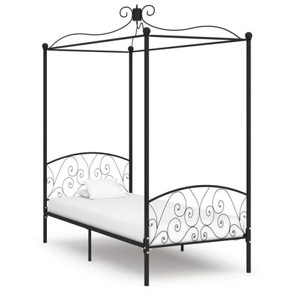 Estrutura de cama com dossel metal preto 90x200 cm