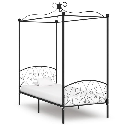 Estrutura de cama com dossel metal preto 90x200 cm