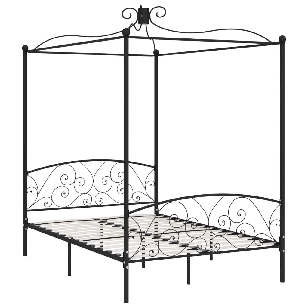 Estrutura de cama com dossel 140x200 cm metal preto