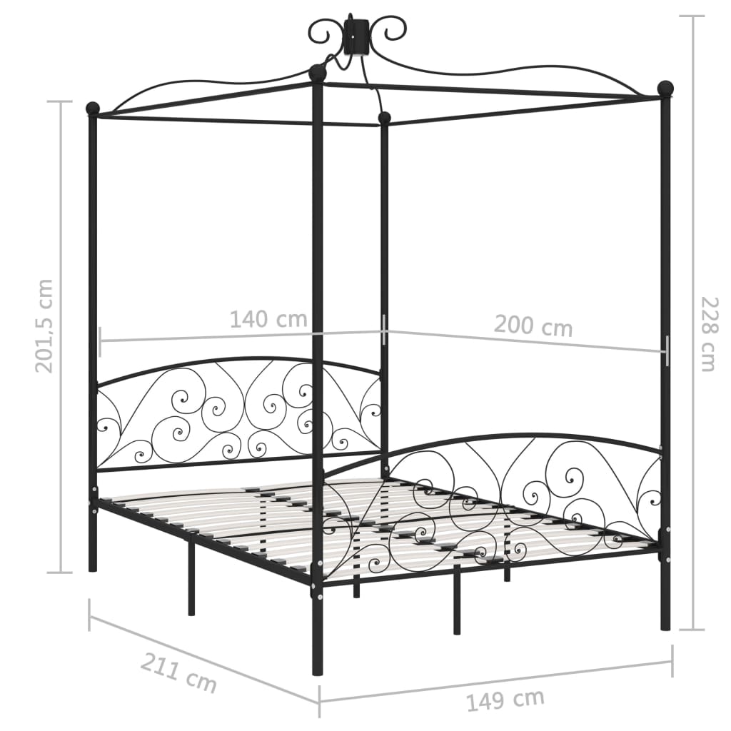 Estrutura de cama com dossel 140x200 cm metal preto