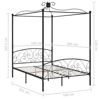 Estrutura de cama com dossel 140x200 cm metal preto