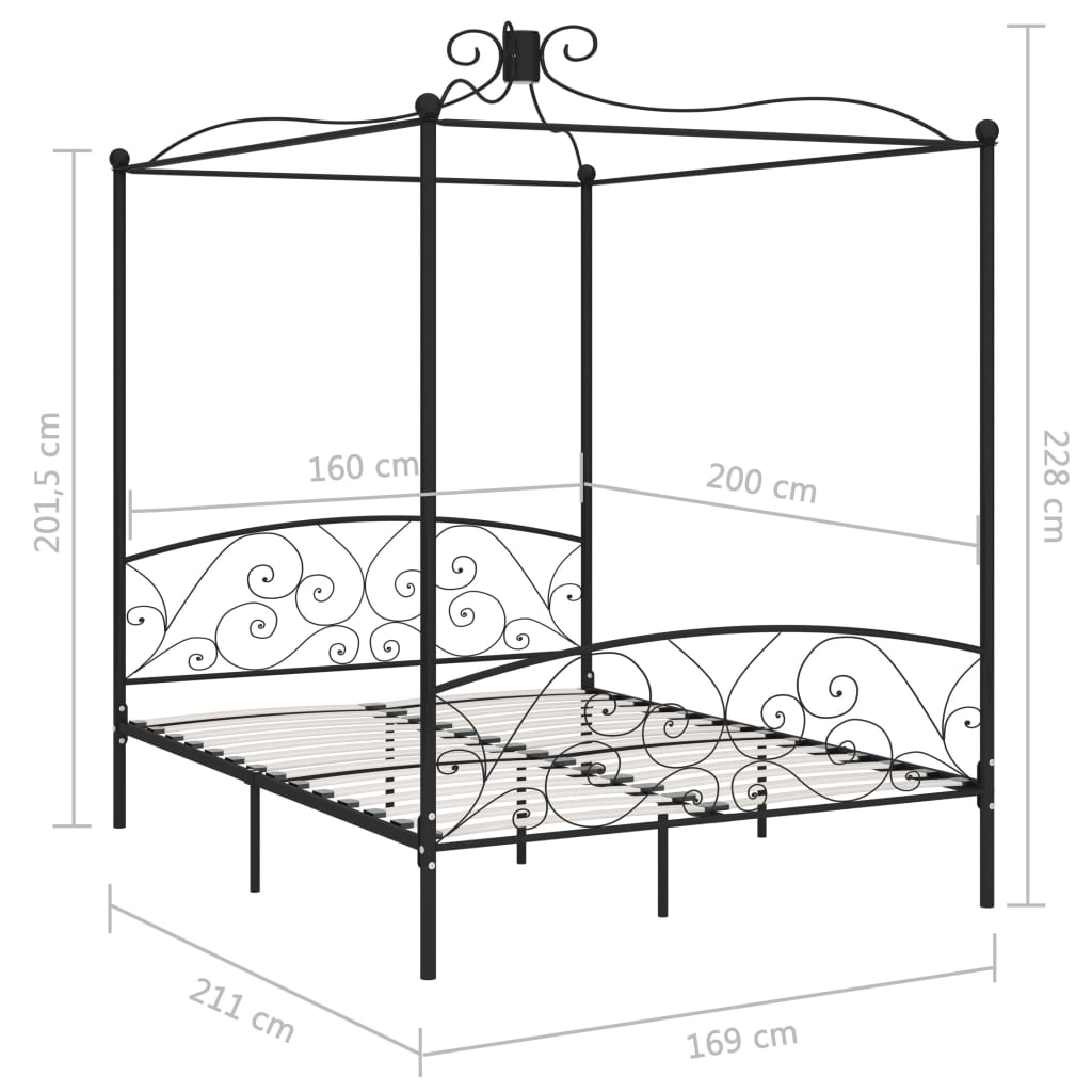 Estrutura de cama dossel 160x200 cm metal preto