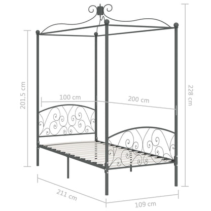 Estrutura de cama com dossel 100x200 cm metal cinzento