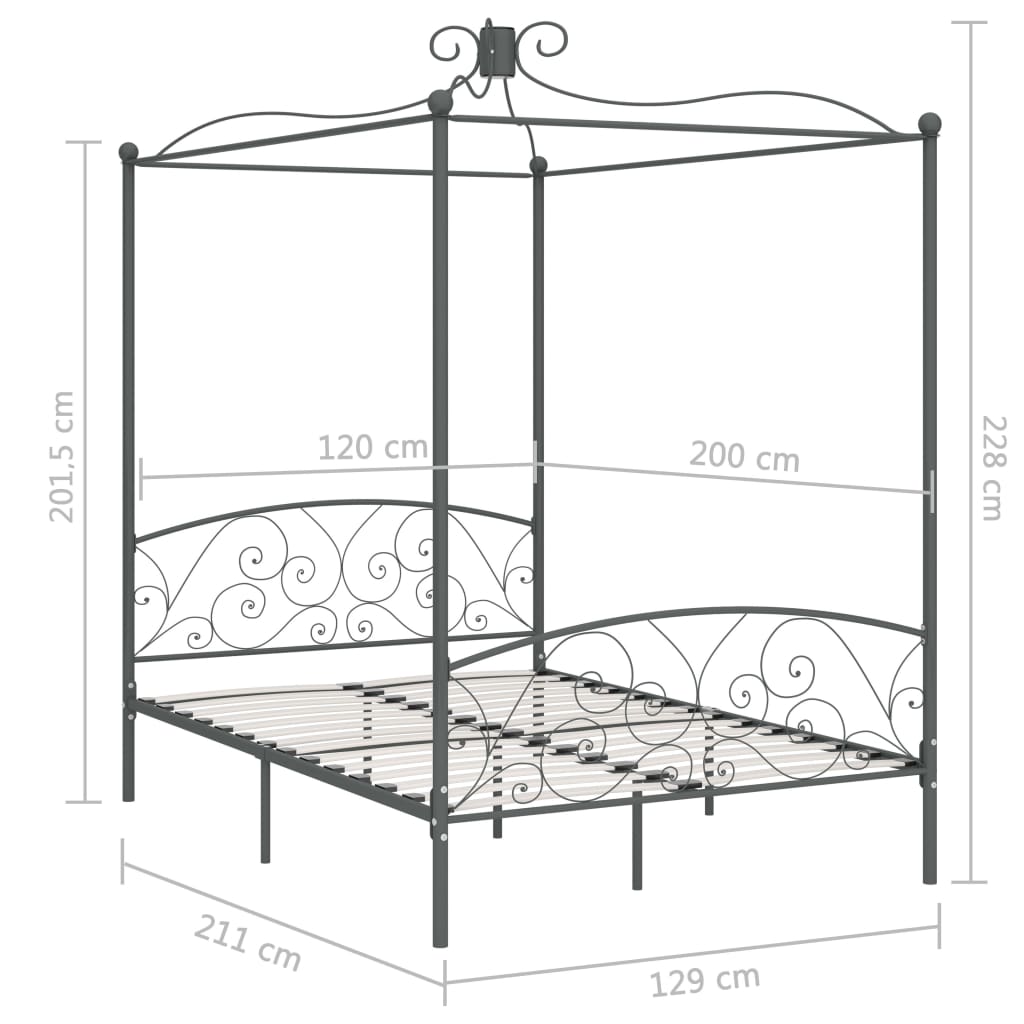 Estrutura de cama com dossel 120x200 cm metal cinzento