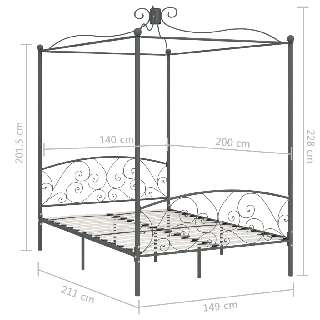 Estrutura de cama com dossel 140x200 cm metal cinzento