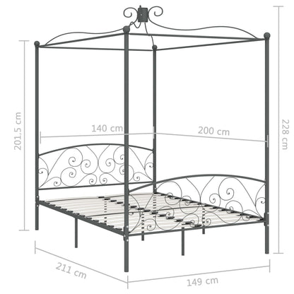 Estrutura de cama com dossel 140x200 cm metal cinzento