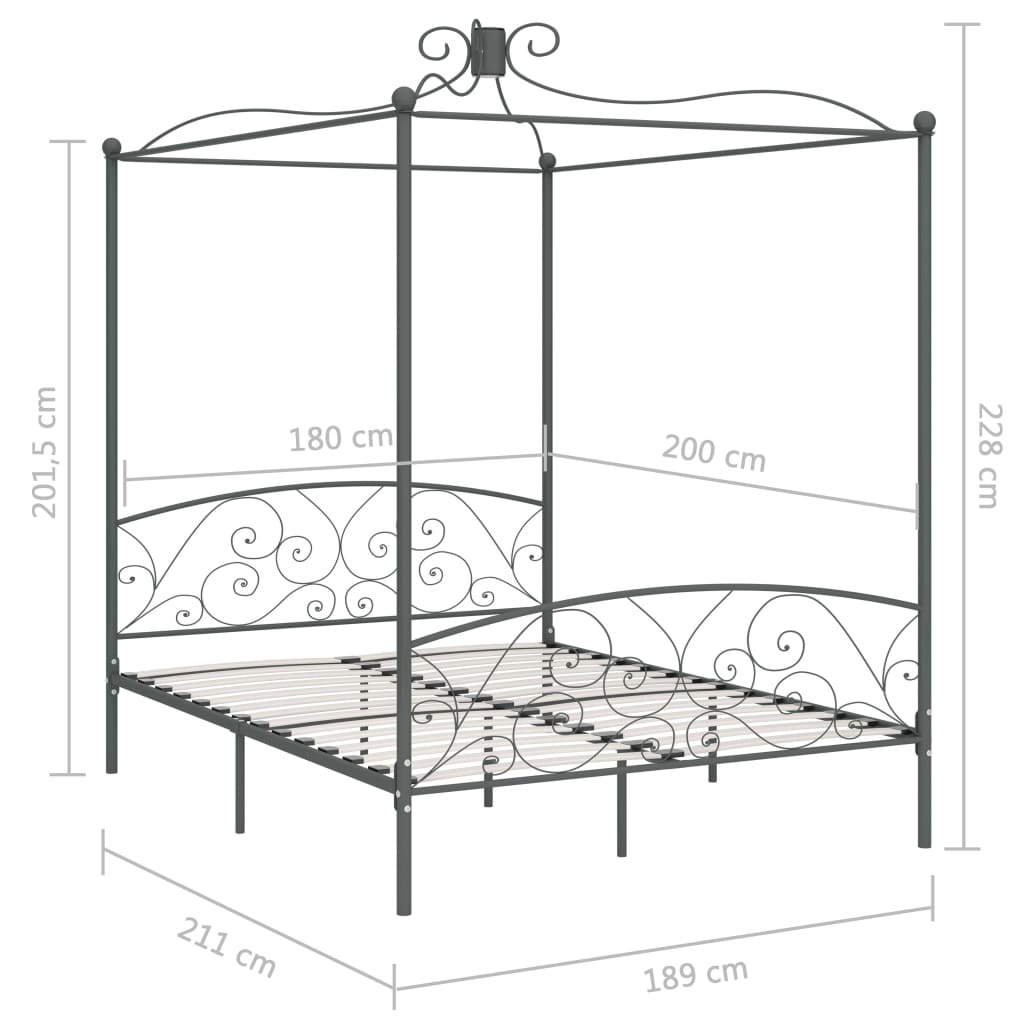 Estrutura de cama com dossel 180x200 cm metal cinzento