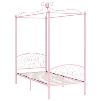 Estrutura de cama com dossel 90x200 cm metal cor-de-rosa