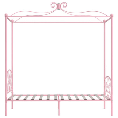 Estrutura de cama com dossel 90x200 cm metal cor-de-rosa