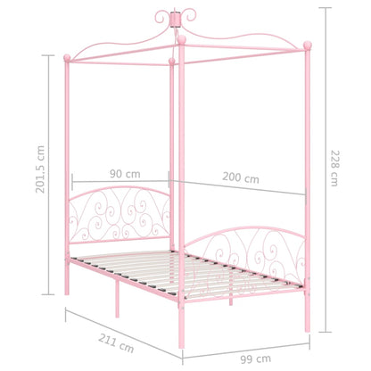 Estrutura de cama com dossel 90x200 cm metal cor-de-rosa