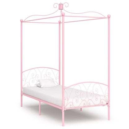 Estrutura de cama com dossel 100x200 cm metal cor-de-rosa