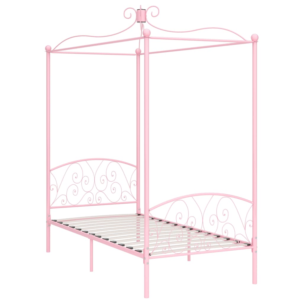 Estrutura de cama com dossel 100x200 cm metal cor-de-rosa