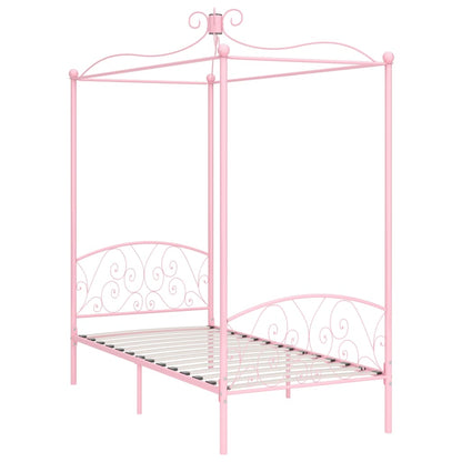 Estrutura de cama com dossel 100x200 cm metal cor-de-rosa