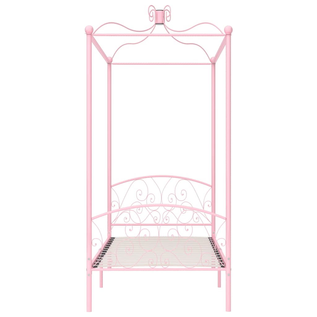 Estrutura de cama com dossel 100x200 cm metal cor-de-rosa