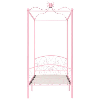 Estrutura de cama com dossel 100x200 cm metal cor-de-rosa