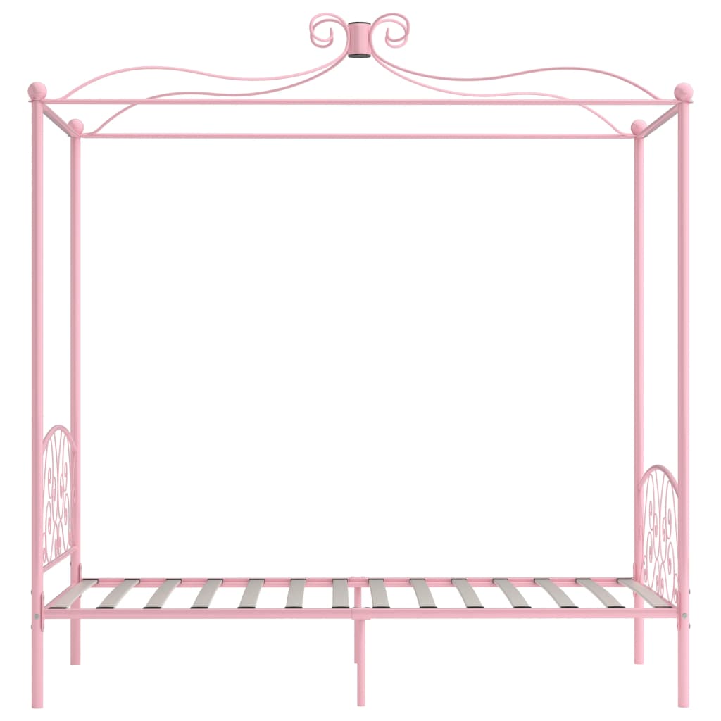 Estrutura de cama com dossel 100x200 cm metal cor-de-rosa