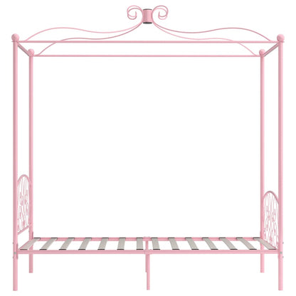 Estrutura de cama com dossel 100x200 cm metal cor-de-rosa