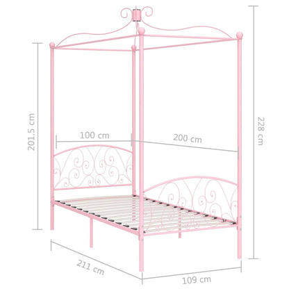 Estrutura de cama com dossel 100x200 cm metal cor-de-rosa