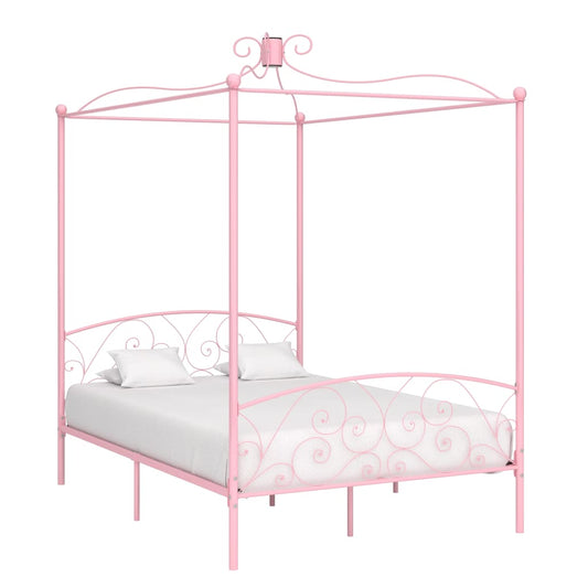 Estrutura de cama com dossel 120x200 cm metal cor-de-rosa