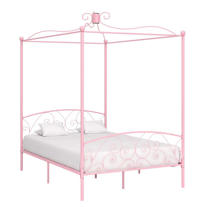 Estrutura de cama com dossel 140x200 cm metal cor-de-rosa