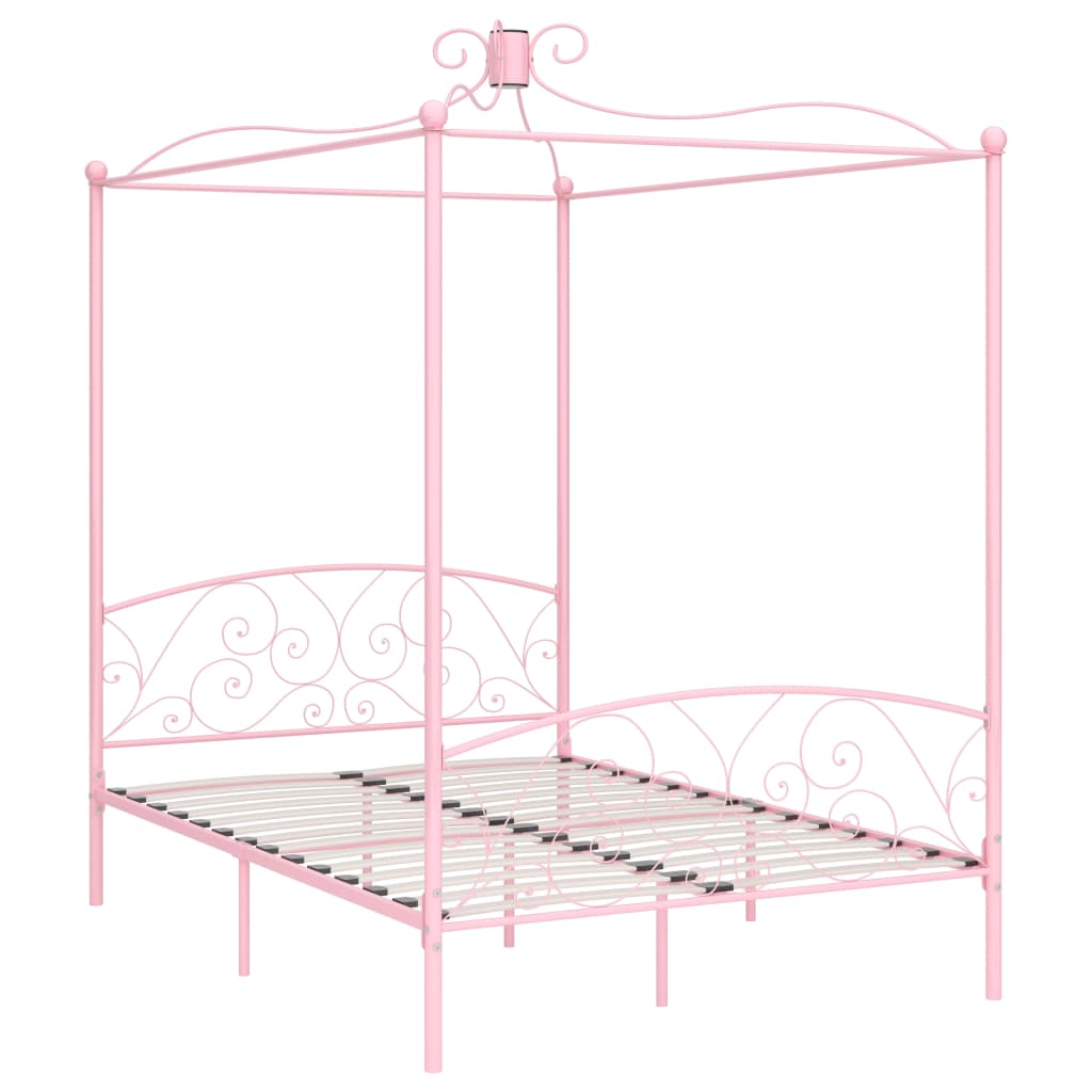 Estrutura de cama com dossel 140x200 cm metal cor-de-rosa