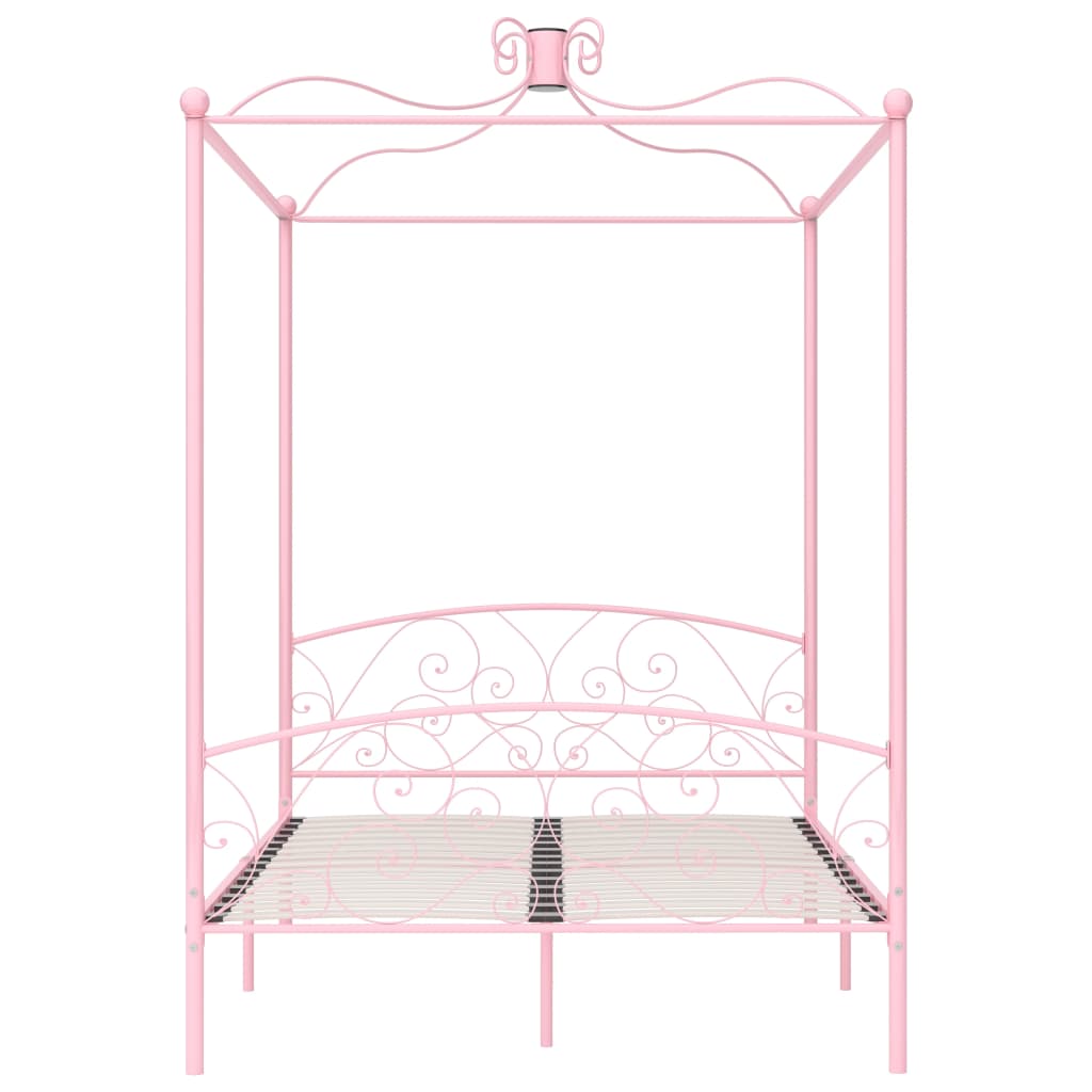 Estrutura de cama com dossel 140x200 cm metal cor-de-rosa