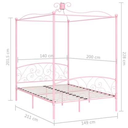 Estrutura de cama com dossel 140x200 cm metal cor-de-rosa