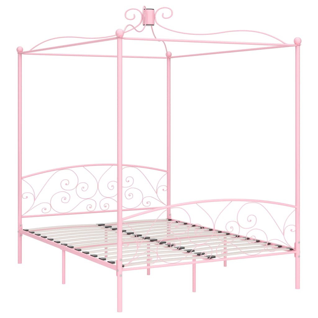 Estrutura de cama com dossel 160x200 cm metal rosa