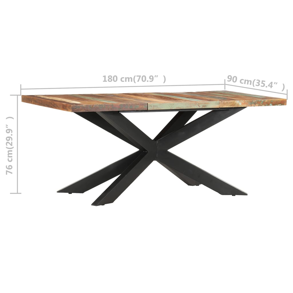 Mesa de jantar 180x90x76 cm madeira recuperada maciça