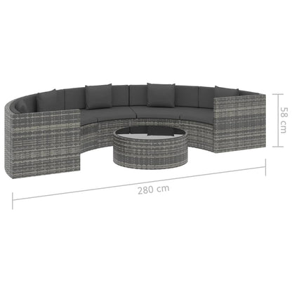 6 pcs conjunto lounge de jardim c/ almofadões vime PE cinzento