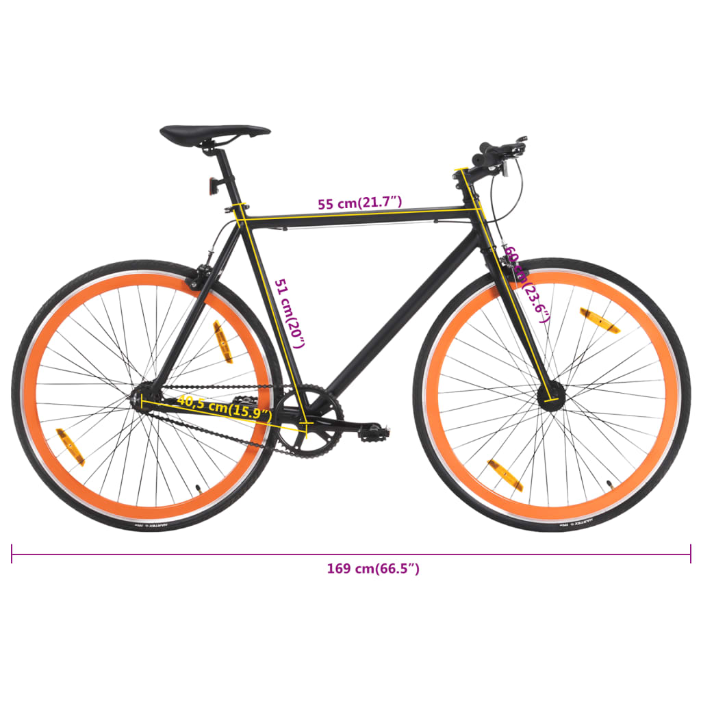 Bicicleta de mudanças fixas 700c 51 cm preto e laranja