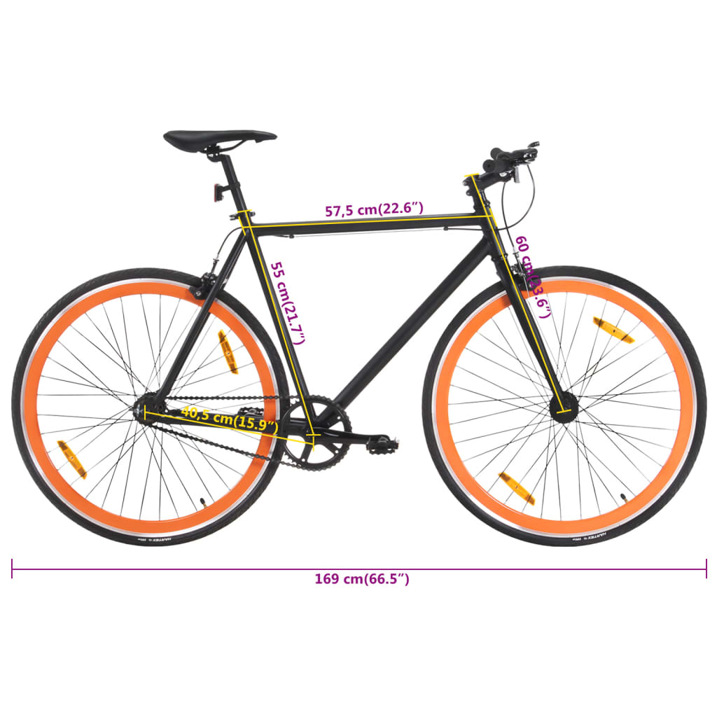 Bicicleta de mudanças fixas 700c 55 cm preto e laranja