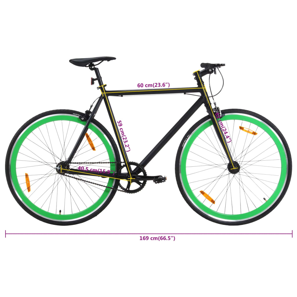 Bicicleta de mudanças fixas 700c 59 cm preto e verde