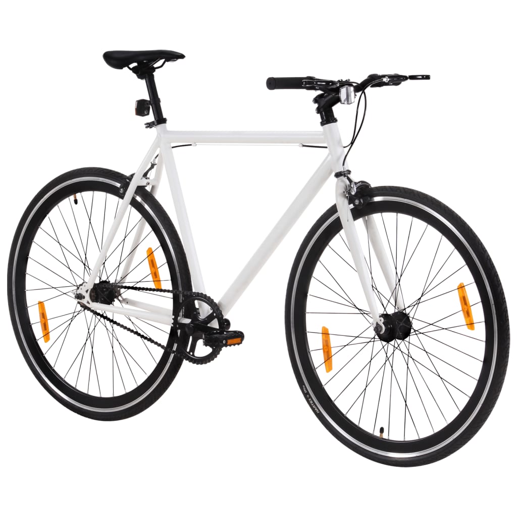 Bicicleta de mudanças fixas 700c 59 cm branco e preto